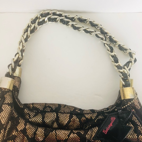 Betsy Johnson Gold & Black Snake Skin Hobo Purse - Picture 6 of 9